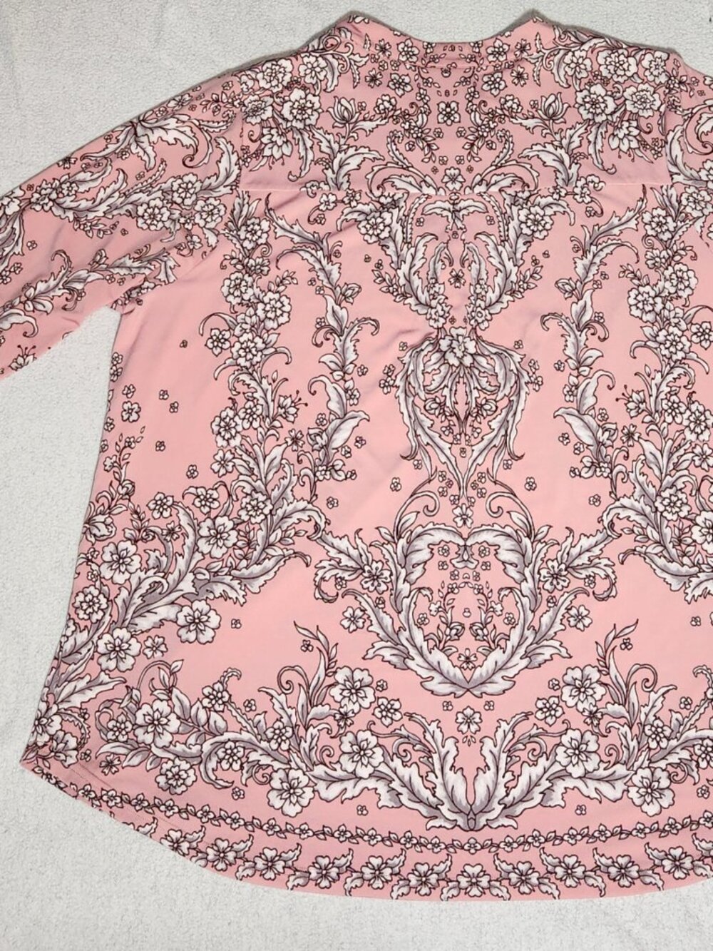 Belle by Kim Gravel Top Pink Floral Half Button Down Top, 1X - Picture 15 of 15